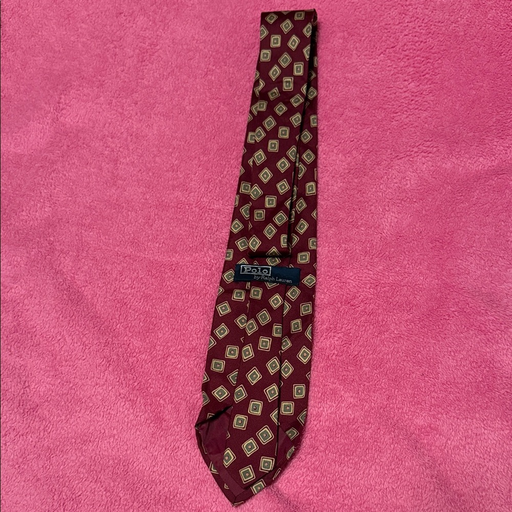 Polo by Ralph Lauren Burgundy Tie with Geometric Design